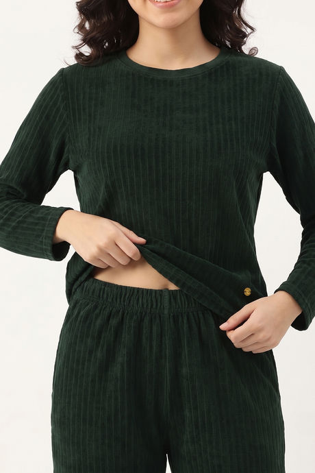 Zivame Velour Knit Poly Winter Loungewear Set - Dark Green — image 5